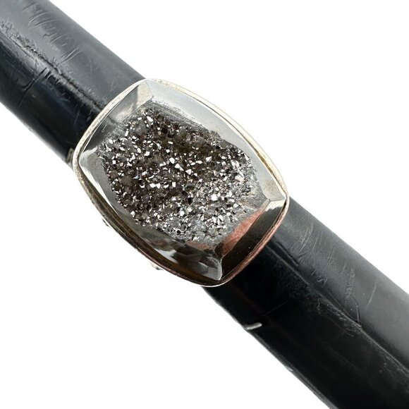 Womens Ring Silver Drusy Quartz Sterling Silver Size 7 Chunky Big - Picture 5 of 6
